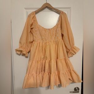 Orange checkered puff sleeve dress